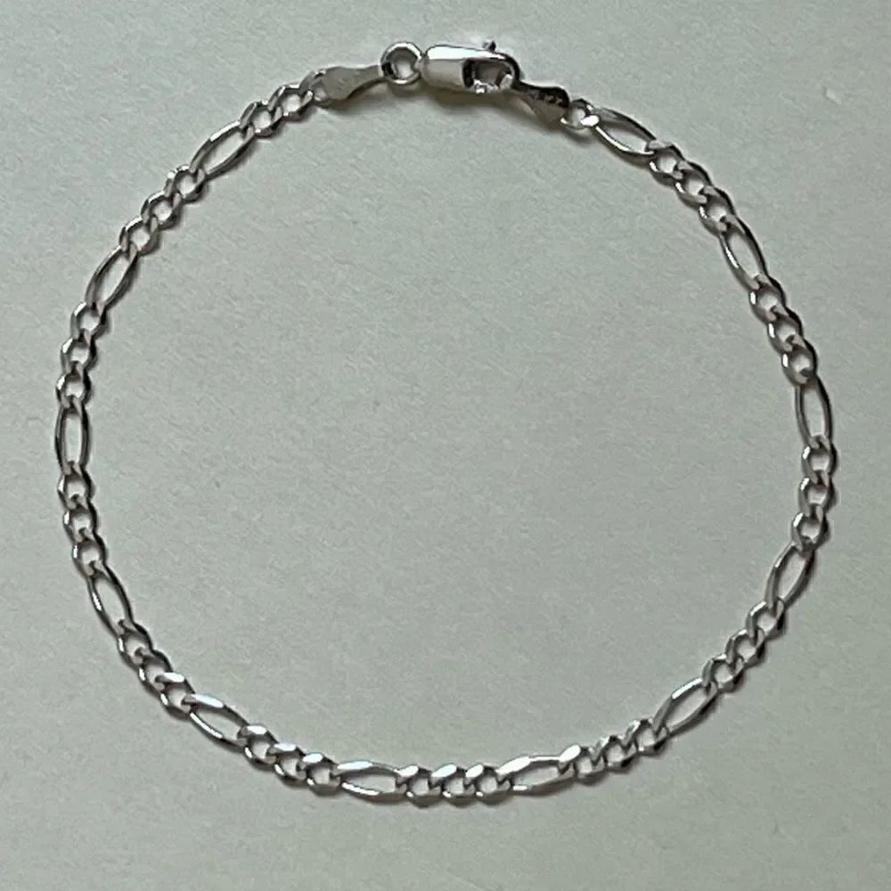 14k real white gold figaro concave bracelet | Birthday Gift | Real Gold jewelry